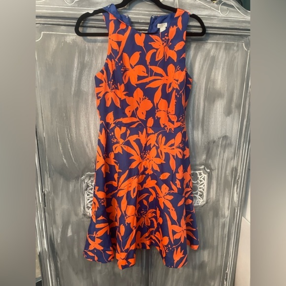 Womens J.crew Navy / Orange Red Floral Palm Back Zip Dress Sz: 2